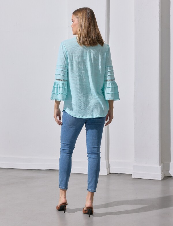Blusa Frunces Hombro VERDE AGUA
