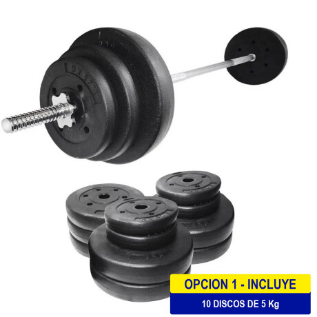 Set Barra Maciza 1.80m +50kg Discos Pesas Importado 10x5kg