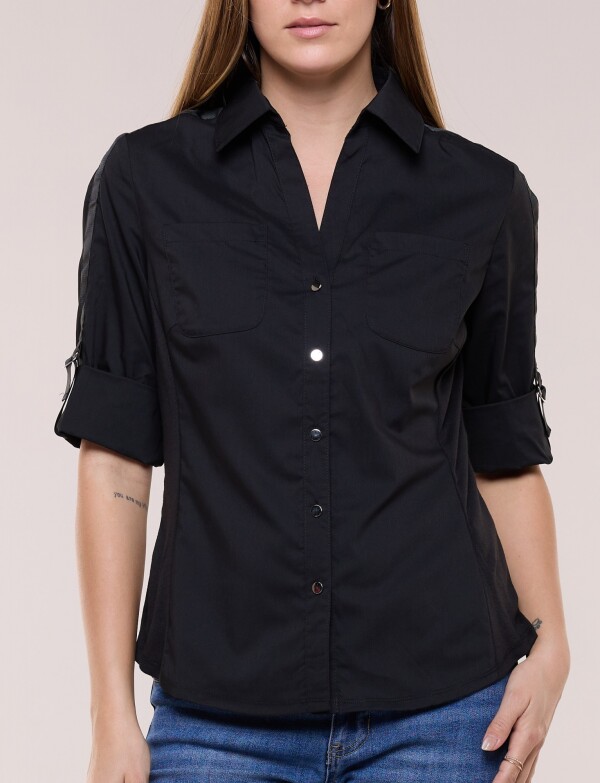 Camisa Algodon Con Laterales Elastizados NEGRO