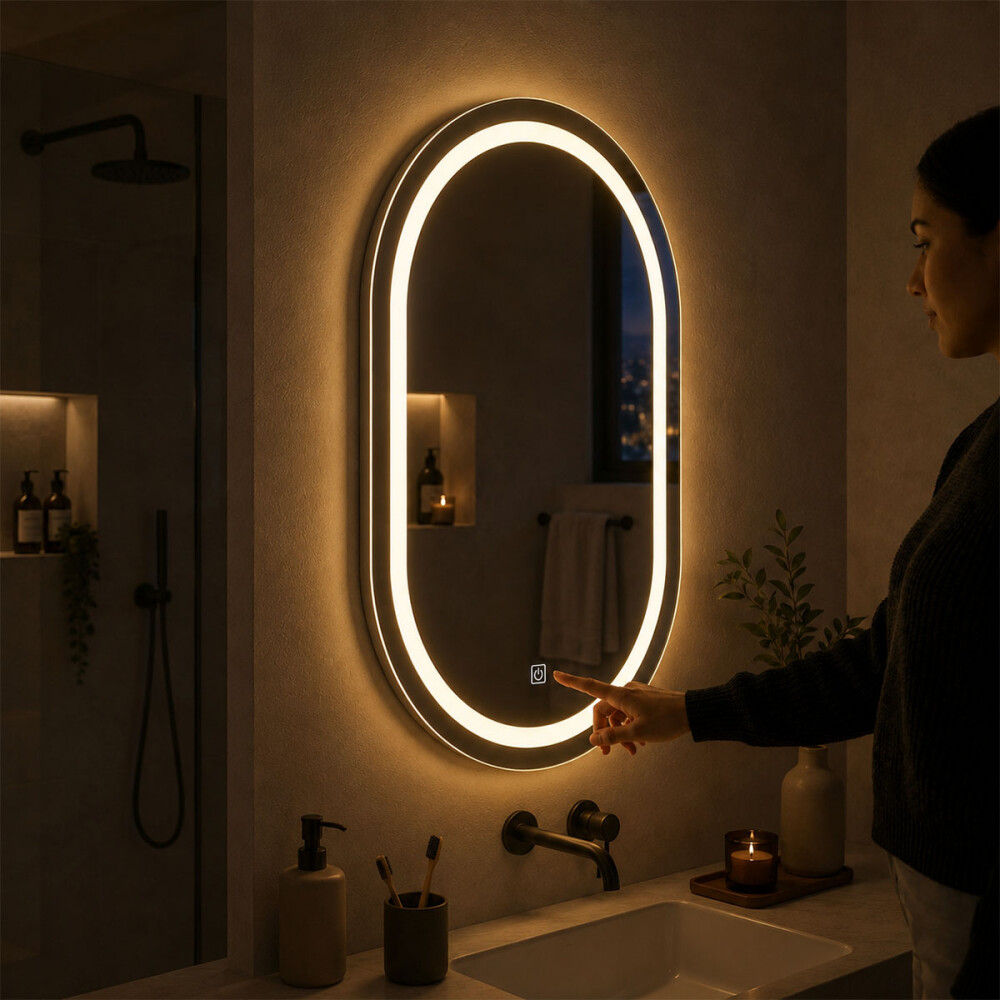Espejo De Baño Con Luz Led 3 Tonos Ovalado Espejo De Baño Con Luz Led 3 Tonos Ovalado