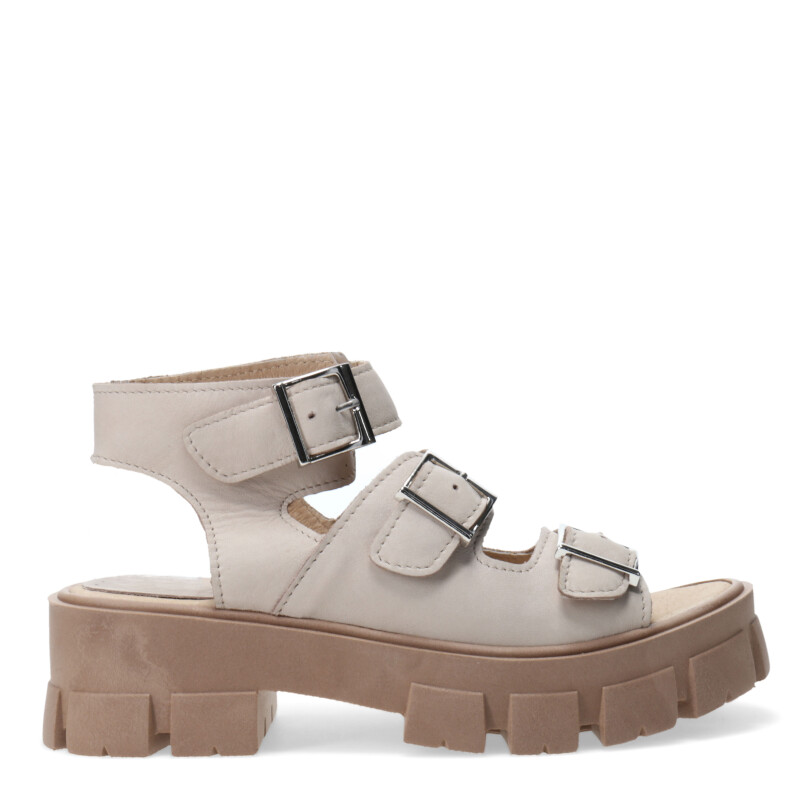 Sandalia de Mujer Miss Carol MILLIE de cuero con hebillas Beige