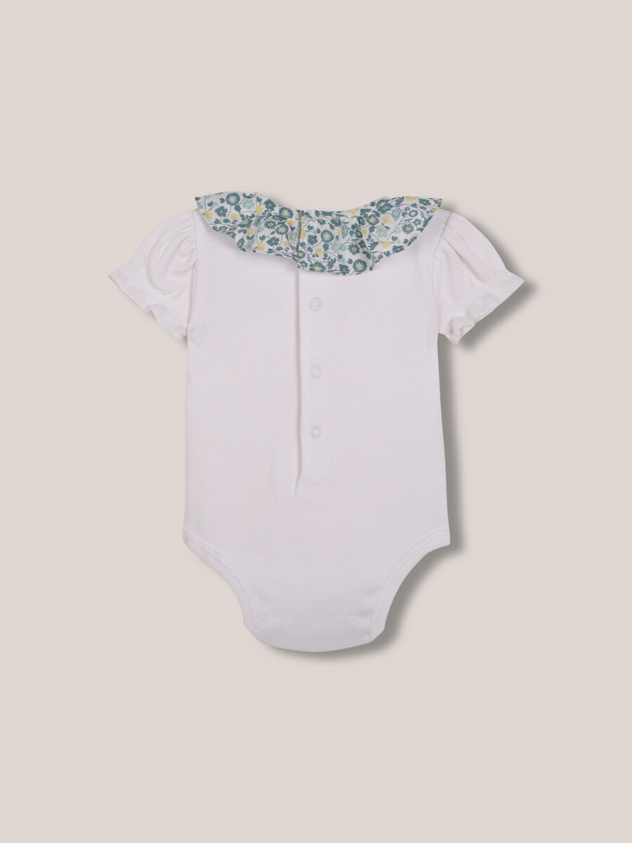 Body Con Cuello De Popelin Estampado Flores Blanco
