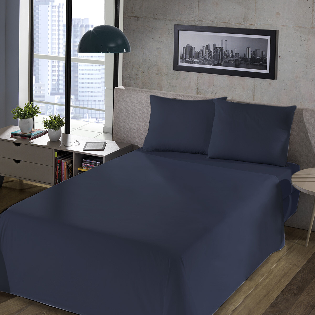Juego Sábanas 1 Plaza Richmond House Lisas 100% Microfibra - AZUL MARINO 