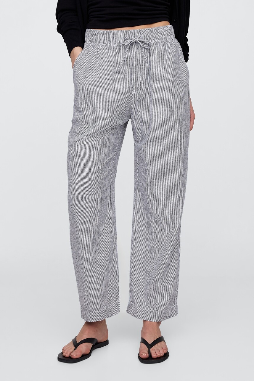 Pantalón De Lino A Rayas Mujer White Navy Stripe