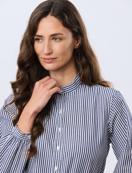 CAMISA RAYADA CON FRUNCES Azul