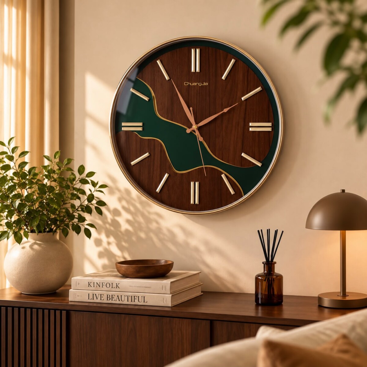 Reloj de Pared Moderno Abstracto Marrón y Verde - Ø41 cm 
