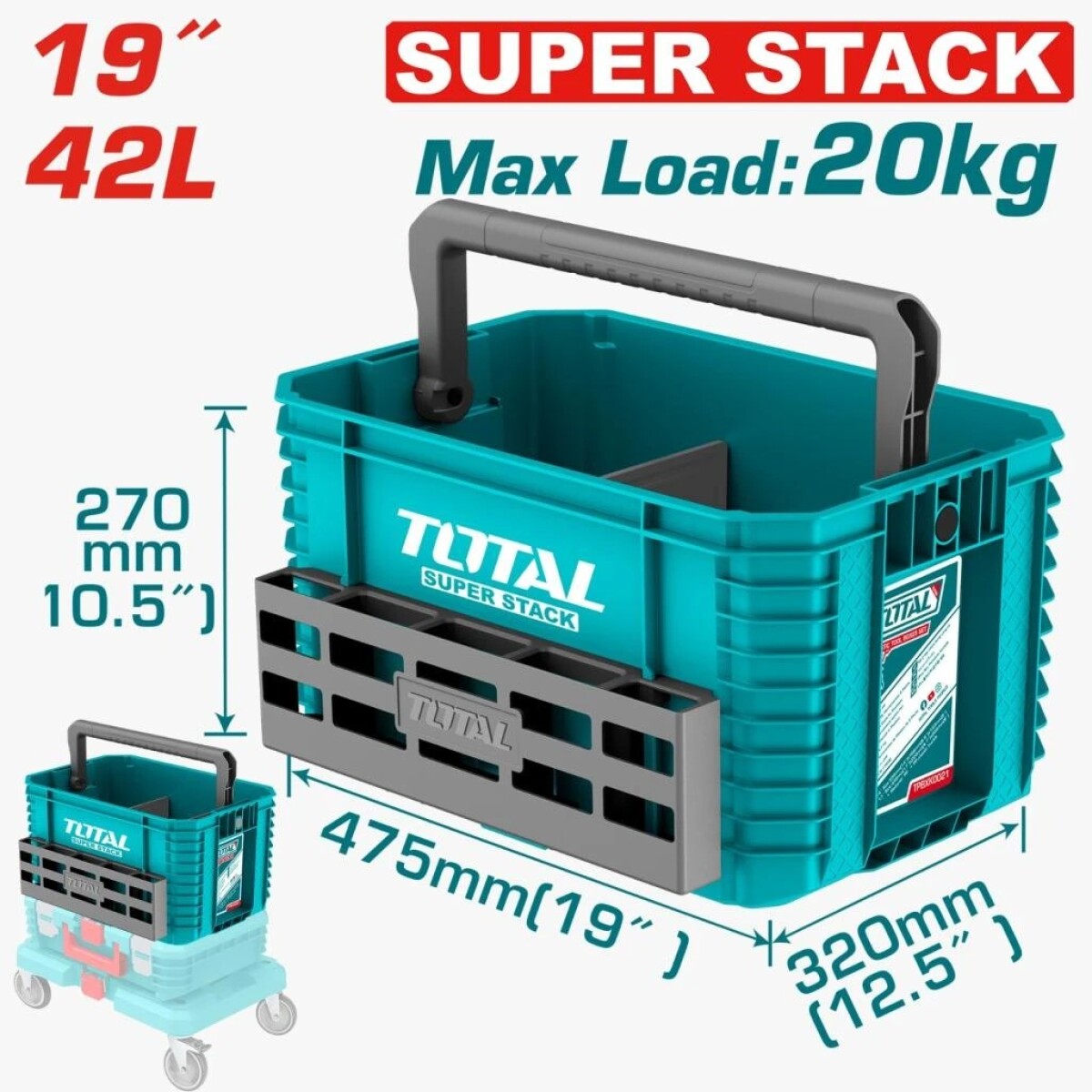 Caja plástica apilable para herramientas de 19" 42l total TPBXS104 