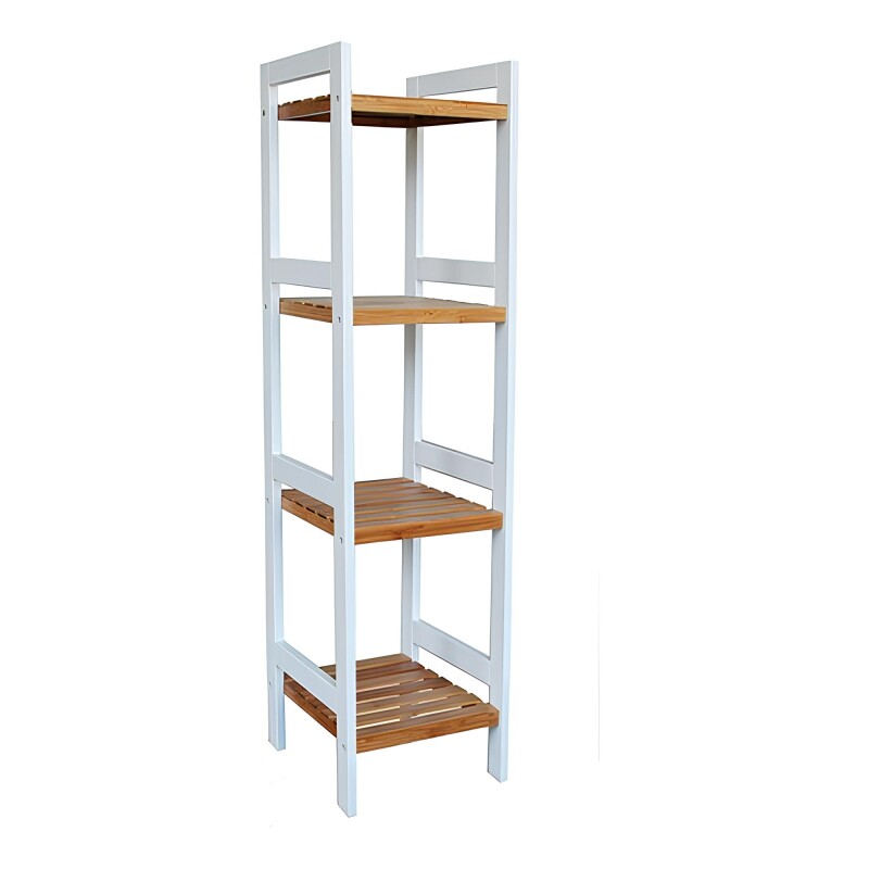 Estantería de 4 tablas en blanco y madera bamboo Estantería de 4 tablas en blanco y madera bamboo