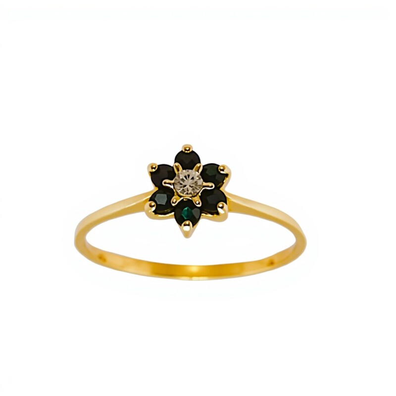 Anillo Flor-Oro Bajo-Piedra Zafiro y Zirconia-AN8125 conpiedra