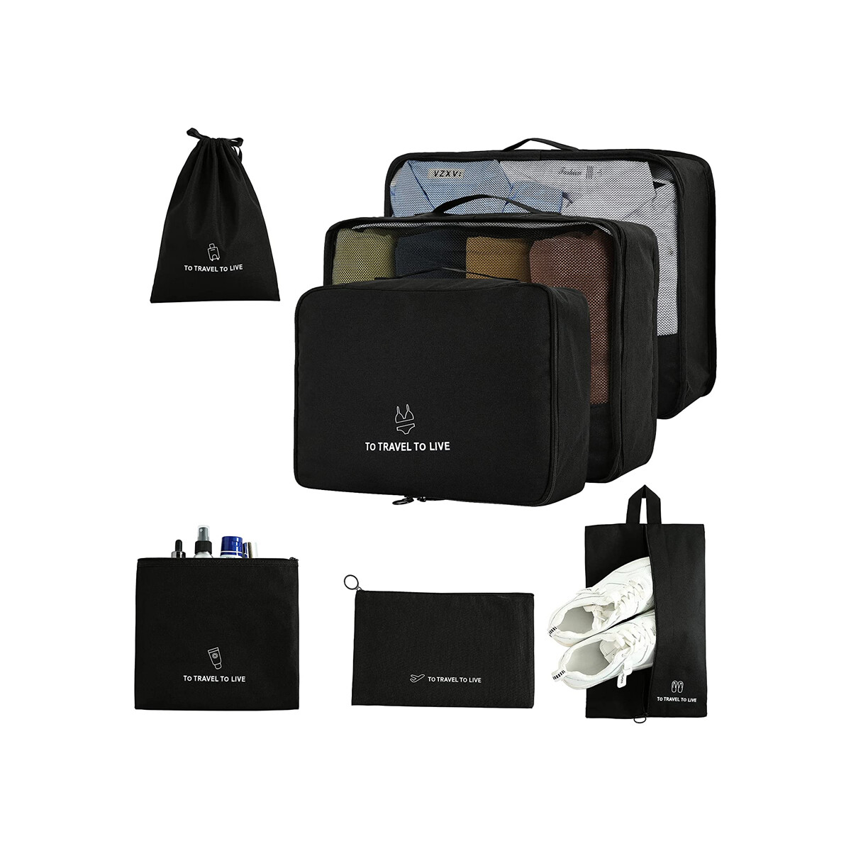 Set Organizador De Valija para Viaje 7 separadores - Negro 