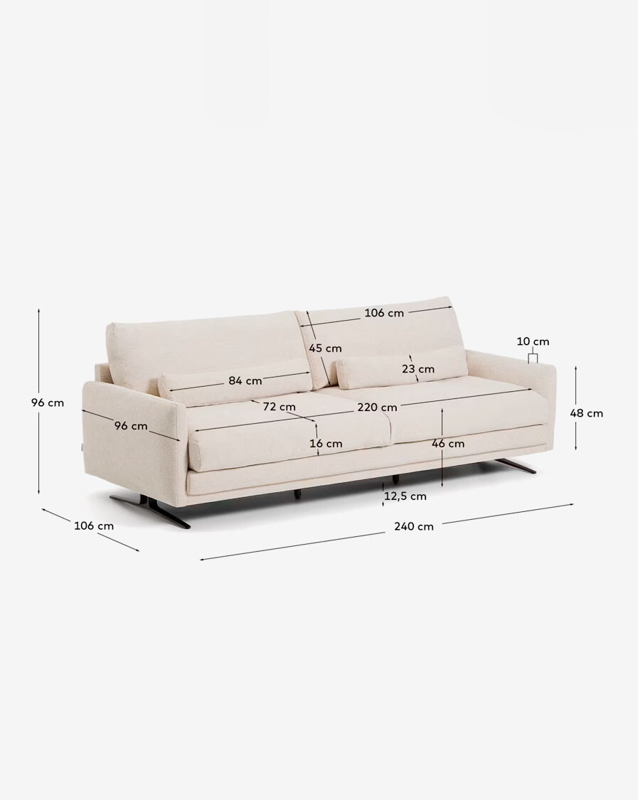 Sofá Veliro 3 plazas de chenilla beige y patas de acero con acabado negro 240 cm FSC Mix Credit Sofá Veliro 3 plazas de chenilla beige y patas de acero con acabado negro 240 cm FSC Mix Credit