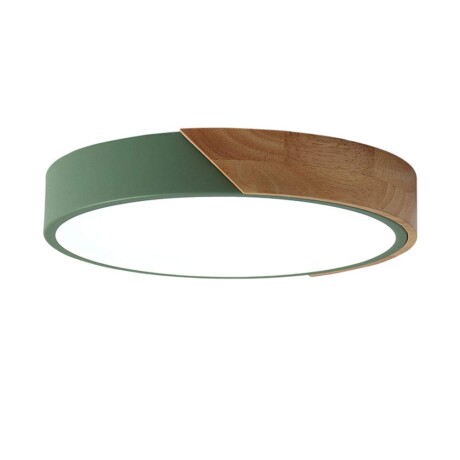 Plafón Led circular en madera y aluminio 30cm Verde