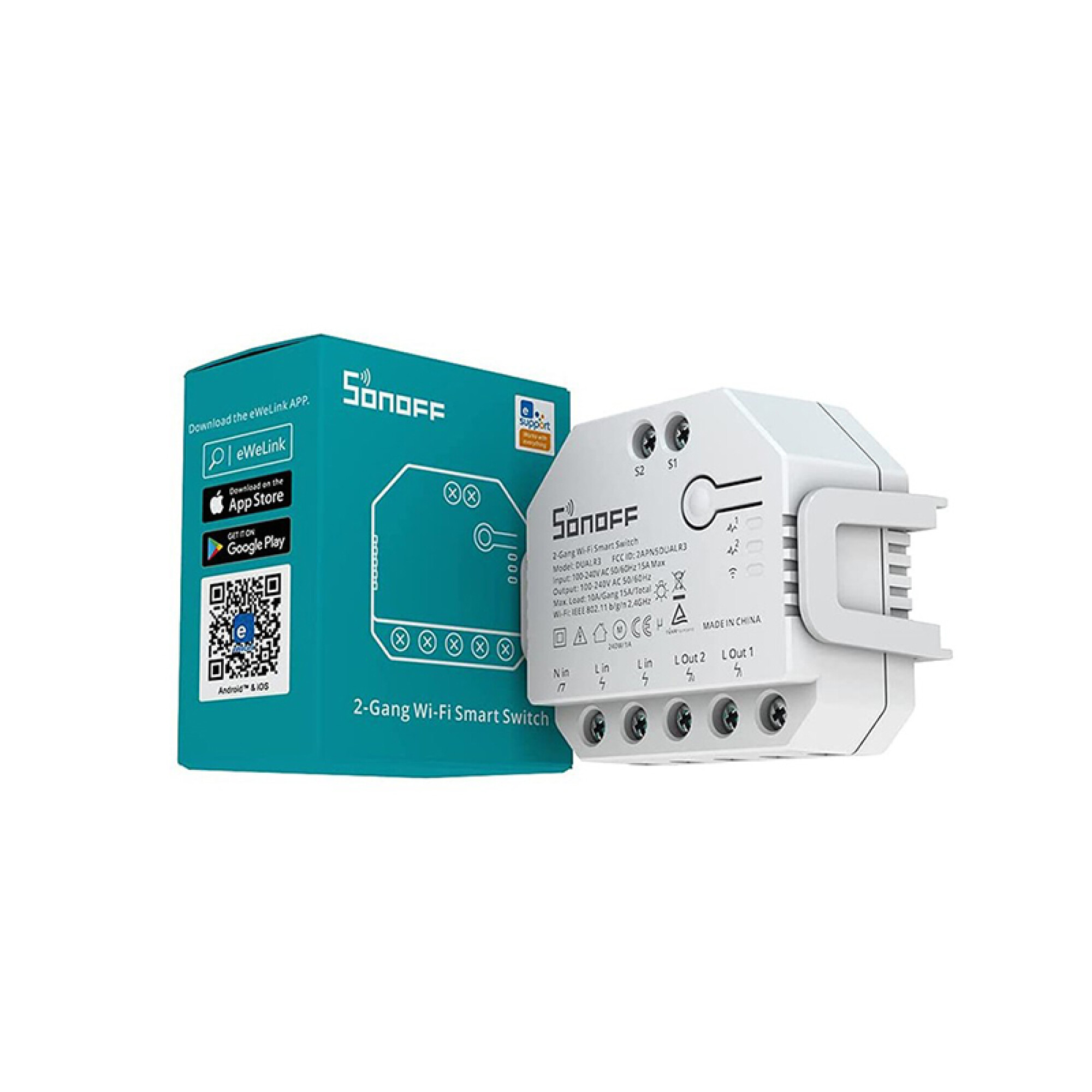 Interruptor inteligente WIFI p/riel DUAL R3 SONOFF - SO0111 — Fivisa