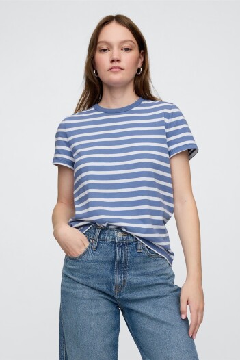 Remera A Rayas Cuello Redondo Mujer Blue White Stripe