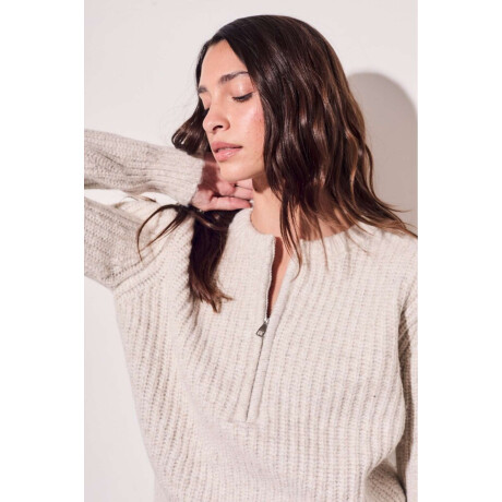 Sweater Medio Cierre Beige Melange