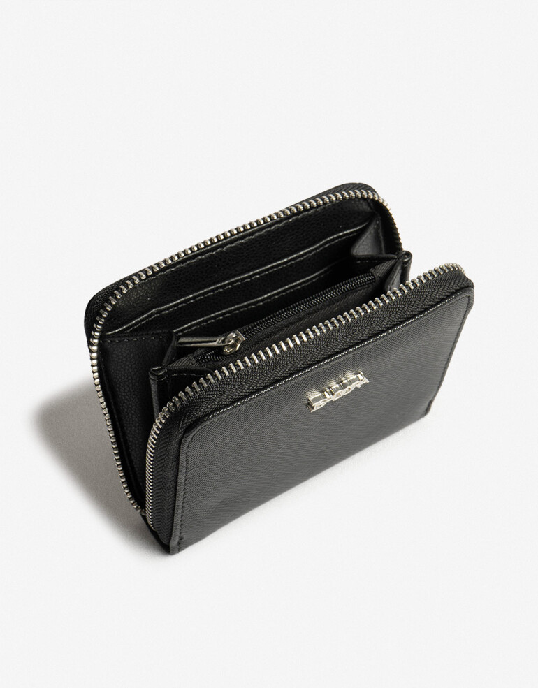 Billetera Zip Round Billetera Con Cierre - Negro