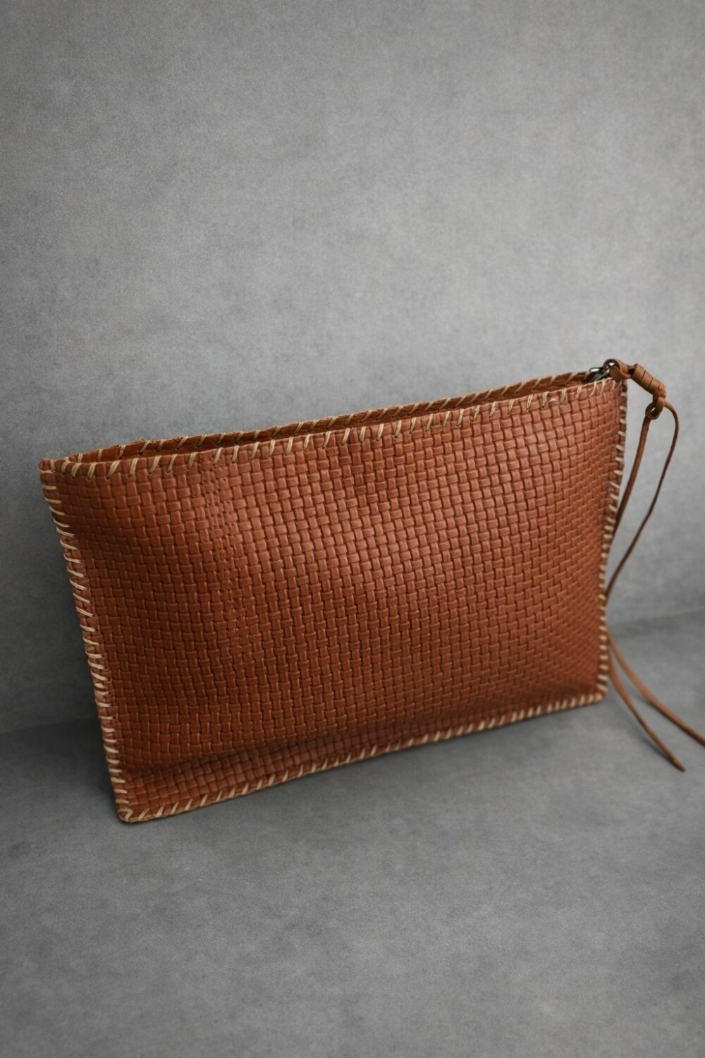 Leather Envelope Camel Weave