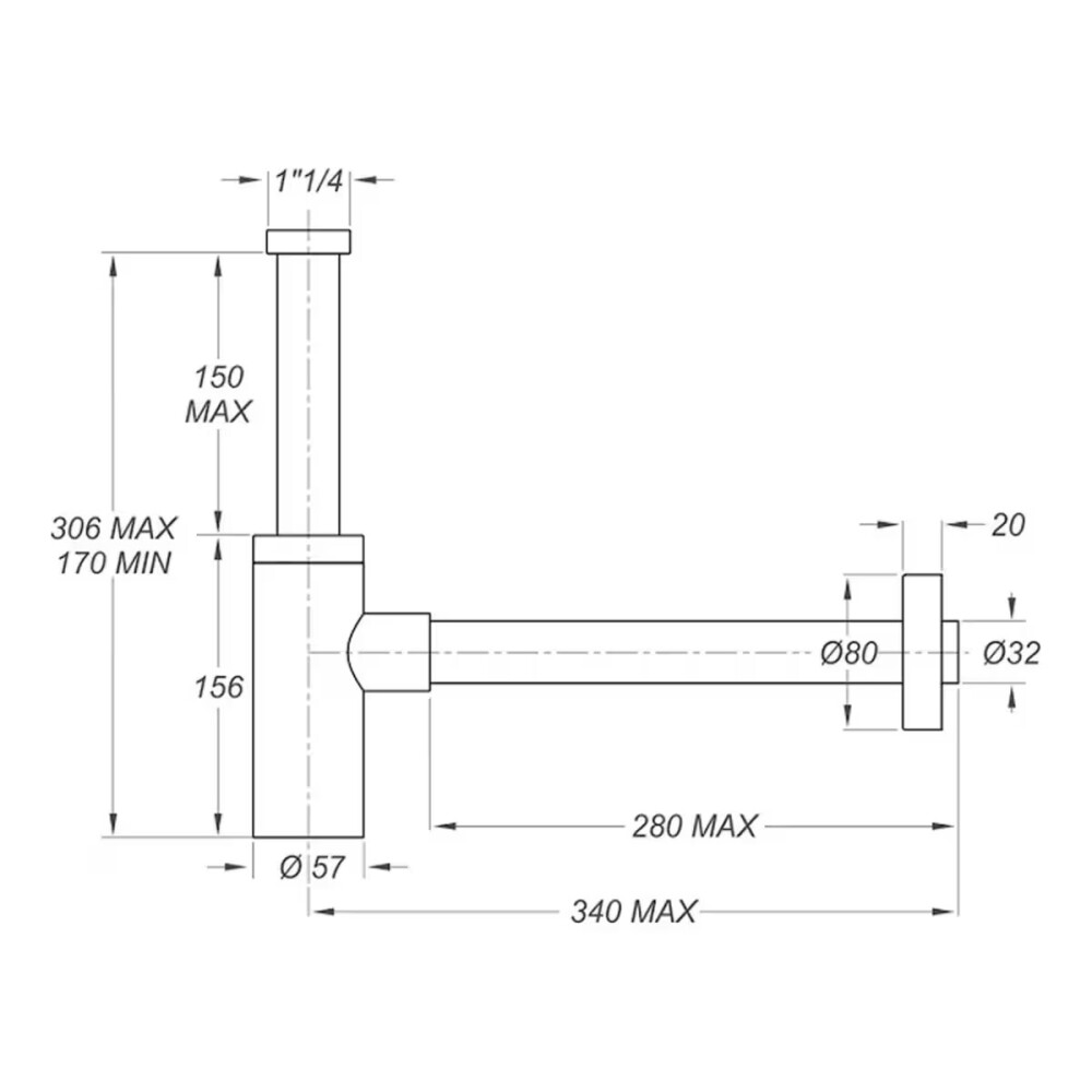 Sifón botella lavatorio inoxmater 1.1/4 acero satinado BONOMINI Sifón Botella Lavatorio Inoxmater 1.1/4 Acero Satinado Bonomini