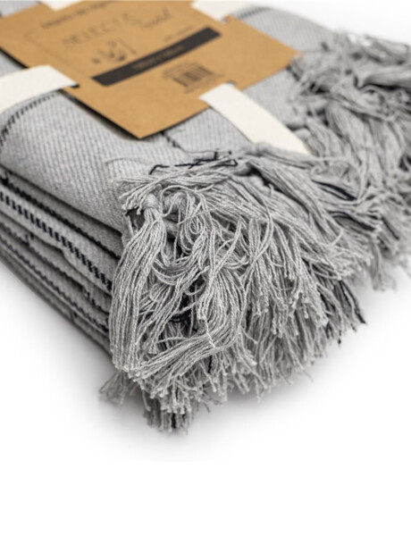 Manta Selecta en algodón con flecos 130x160cm Cuadrícula Gris claro/Negro