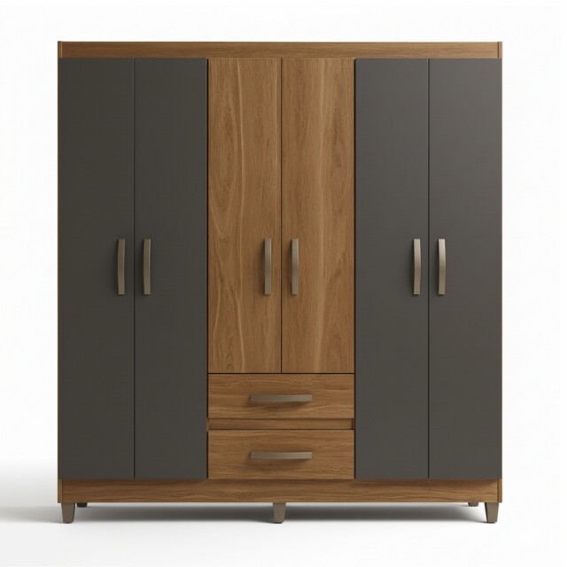 ROPERO 6 PUERTAS 2 CAJONES GUARDARROPA ARMARIO CLÓSET PLACARD MADERA GRIS