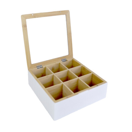 CAJA TE MADERA BCA 9 DIVISIONES TAPA CON VIDRIO CAJA TE MADERA BCA 9 DIVISIONES TAPA CON VIDRIO