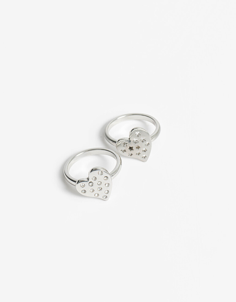 Sets Anillos Strass Set De Anillos Corazón - Plateado Rodio