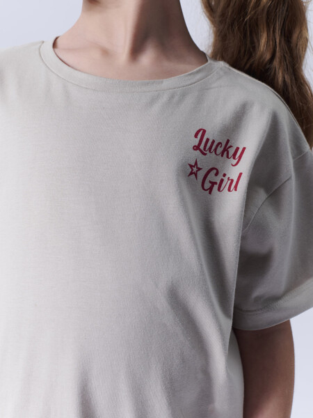 Remera manga corta estampa Lucky Beige Melange