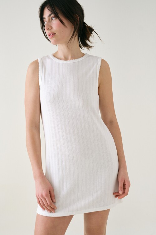 Camisón Sin Manga Pointelle Blanco