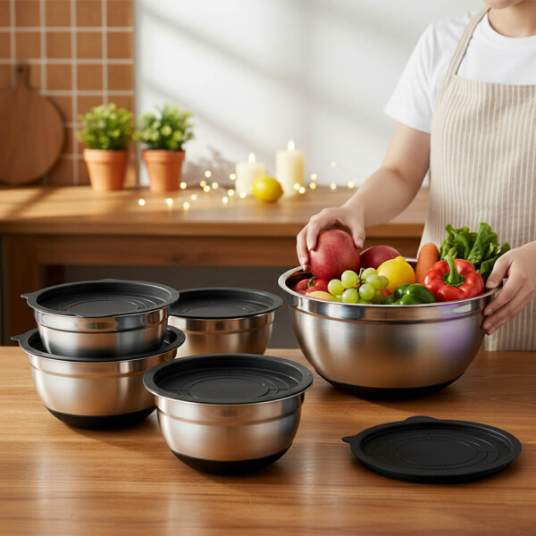 Juego de 8 Bowl De Acero Inoxidable Utensilios Cocina Profesional IMBACK Color Negro Juego de 8 Bowl De Acero Inoxidable Utensilios Cocina Profesional IMBACK Color Negro