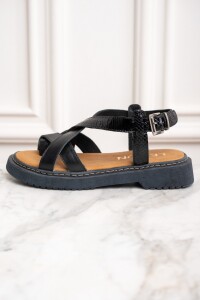 Sandalia Combinada Cuero Negro