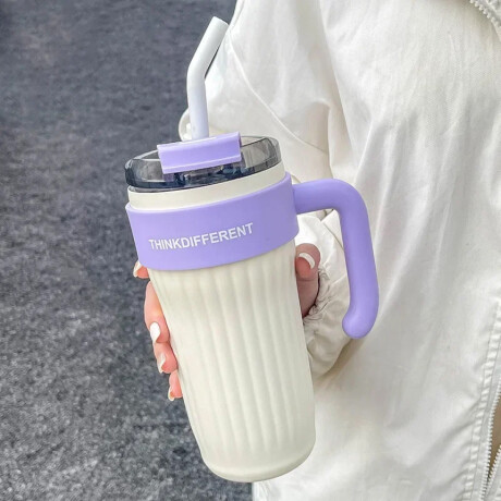 Vaso térmico con agarre y sorbito bi color Blanco