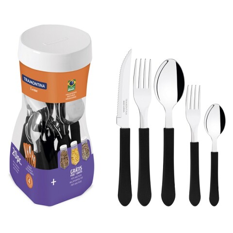 Juego de cubiertos negros (pote 20 piezas) "Leme" -TRAMONTINA TN7649