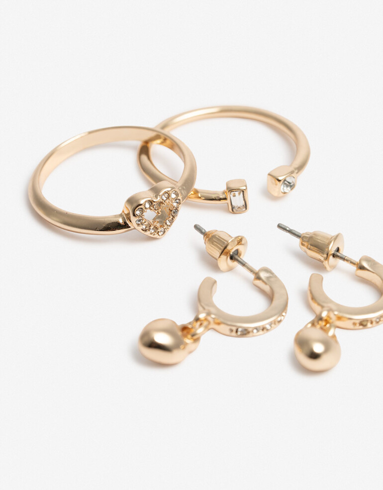 Bijouterie Set Metal Set De Argollas Y Anillos - Dorado