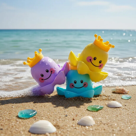 Set de 3 Pulpos Apilables Juego p/ Baño o Playa Bebés Niños Verde