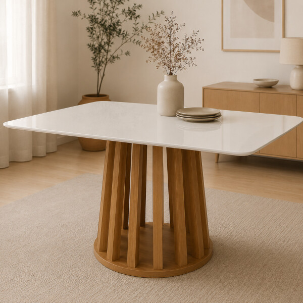 Mesa De Comedor Jade Circular 102 Cm Laqueada Vidrio Moderna Blanco 1