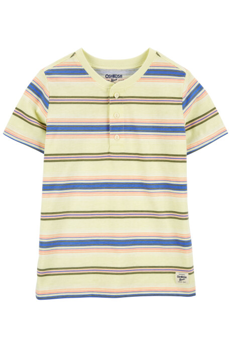 Remera henley de algodón manga corta diseño a rayas. Talles 6-14 Sin color