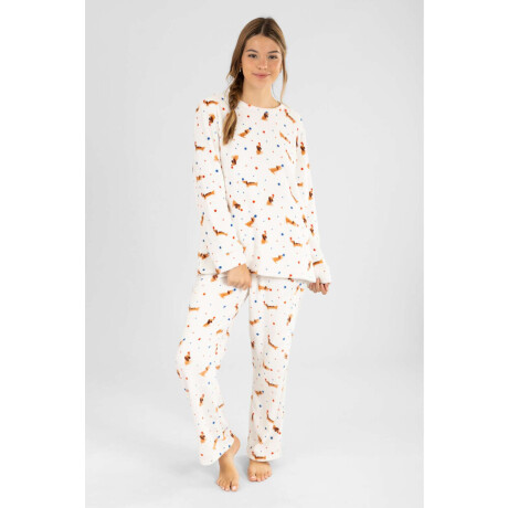 Pijama coral perritos Marfil