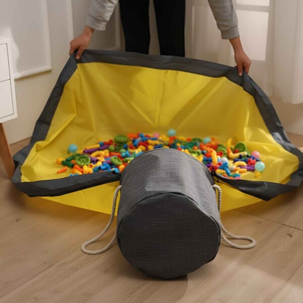 Canasto Alfombra Organizador Juguetes Plegable C/ Asa 150 cm Color Gris