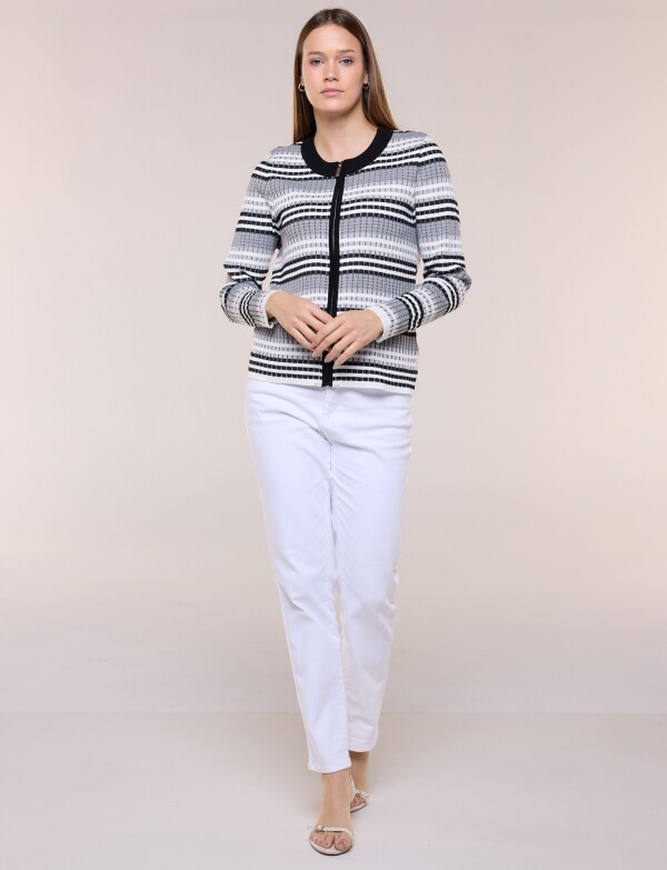 Cardigan Zip Lineas NEGRO/BLANCO