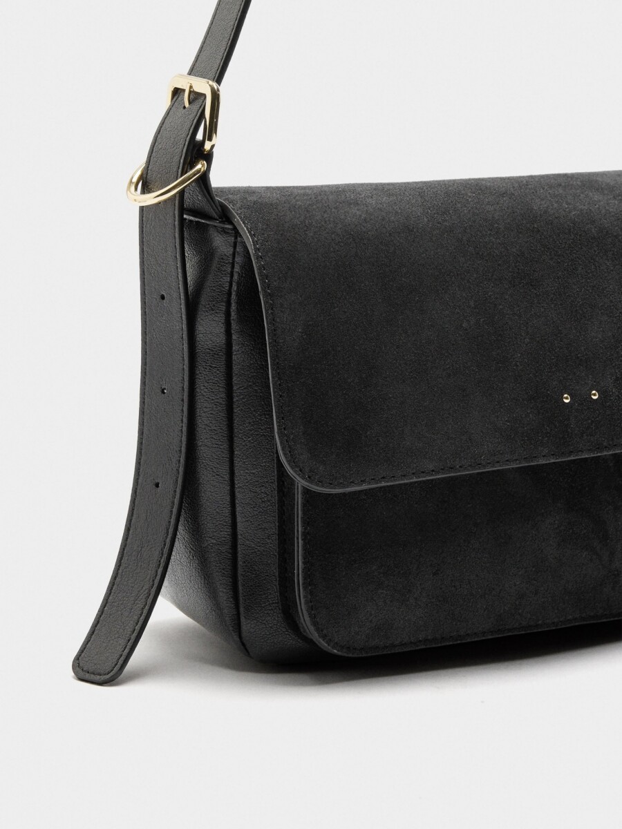 Bolso Bandolera Con Piel negro