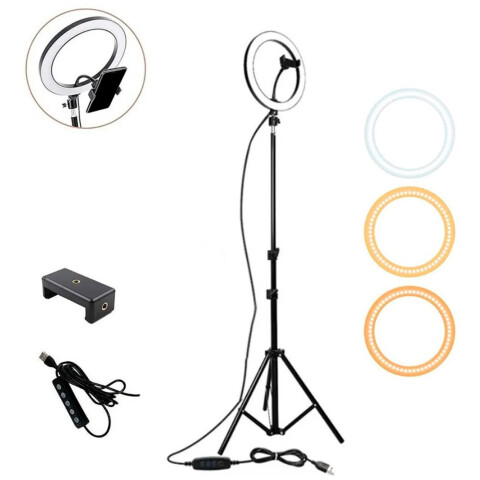 Anillo Aro Luz Led Tripode Soporte Flexible 2.2m 3 Niveles sin Control
