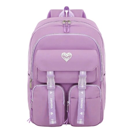 Mochila Trendy Urbana Dama Liviana Con Bolsillos Lila