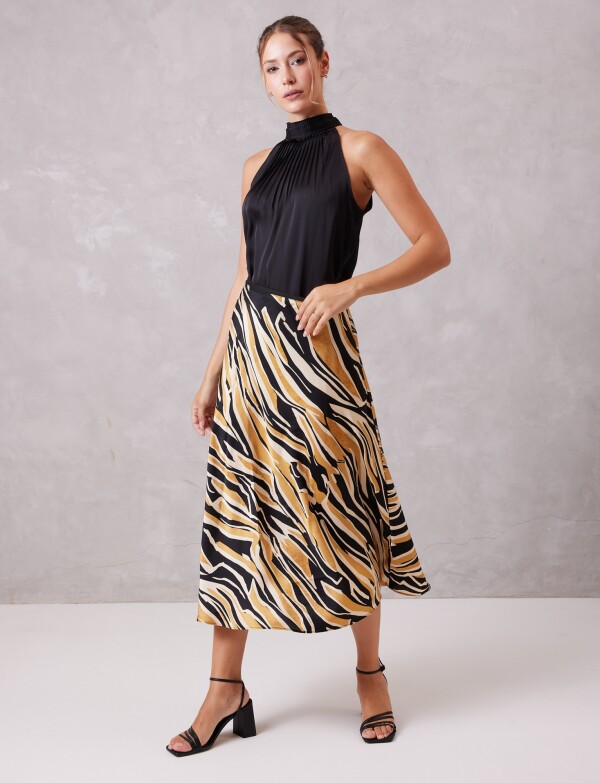 Falda Saten Print MULTI/NEGRO