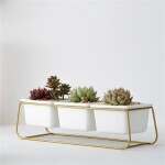 3 MACETAS CERAMICA 28x10x10CM BLANCO/DORADO 3 MACETAS CERAMICA 28x10x10CM BLANCO/DORADO
