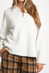 Sweater Polo Medio Cierre Gris Melange