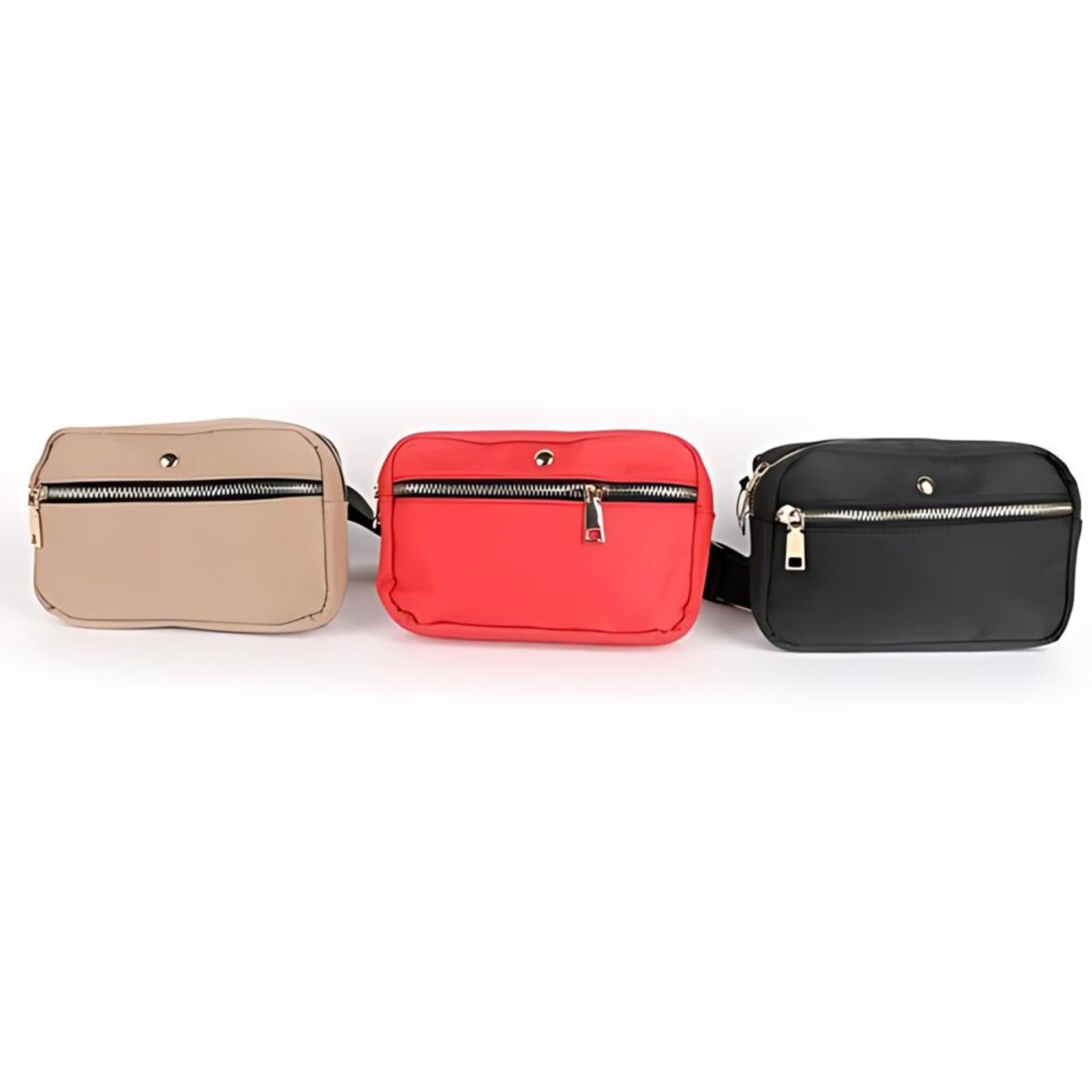 Riñonera Canva lisa con 2 bolsillos y cierres metálicos - Beige 