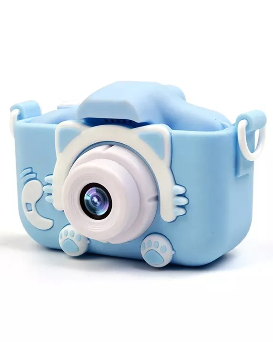 Cámara de fotos infantil 5MP doble lente con pantalla y juegos - Celeste 