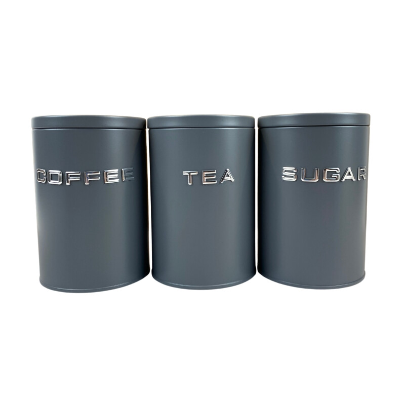 Set de 3 Recipientes AZU/TÉ/CAFÉ con asa 11x16cm GRIS