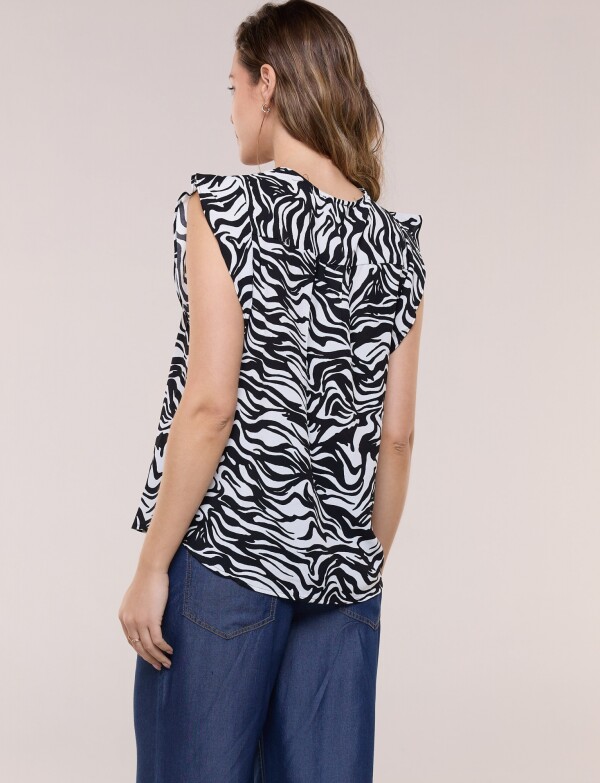 Blusa Holgada Manga Casquillo Con Volado BLANCO/NEGRO