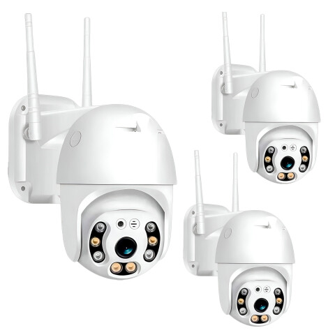 Cámara Ip Seguridad Exterior Seguimiento Nocturna Kit X3 Uni Color Blanco